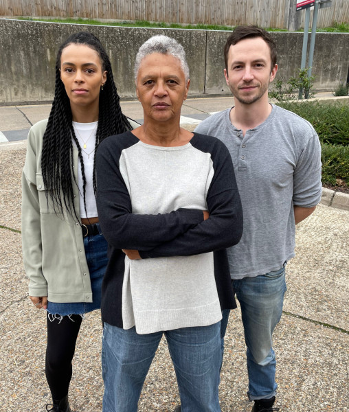 Yemisi Oyinloye (Dr Louise Rix), Angela Bruce (Brigadier Bambera) and Alex Jordan (Sergeant Savarin)