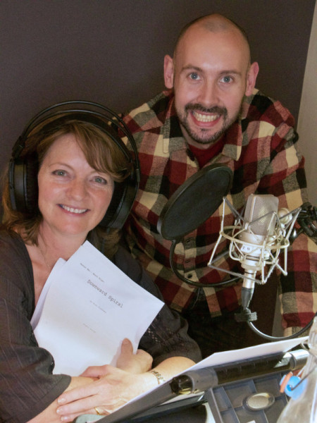 Narrator Sarah Sutton and writer Alan Flanagan